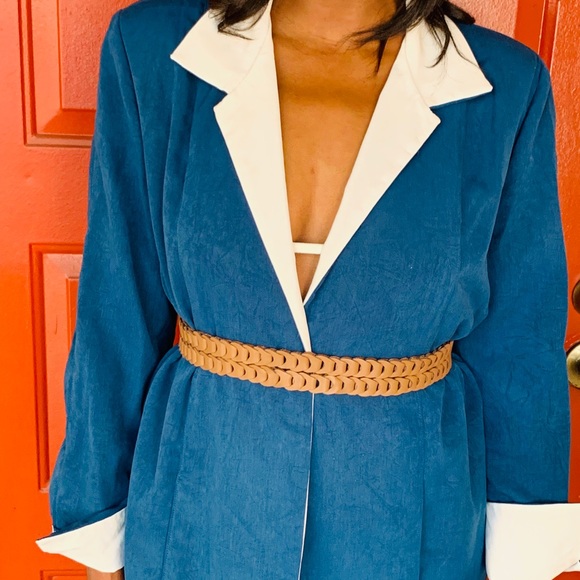 Jackets & Blazers - 1970s Open Front Blue and White Blazer
